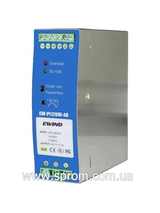 Блок живлення Ewind EW-PI120W-48 (48 В; 120 Вт) на DIN-рейку Блок живлення Ewind EW-PI120W-48 (48 В; 120 Вт) на DIN-рейку
